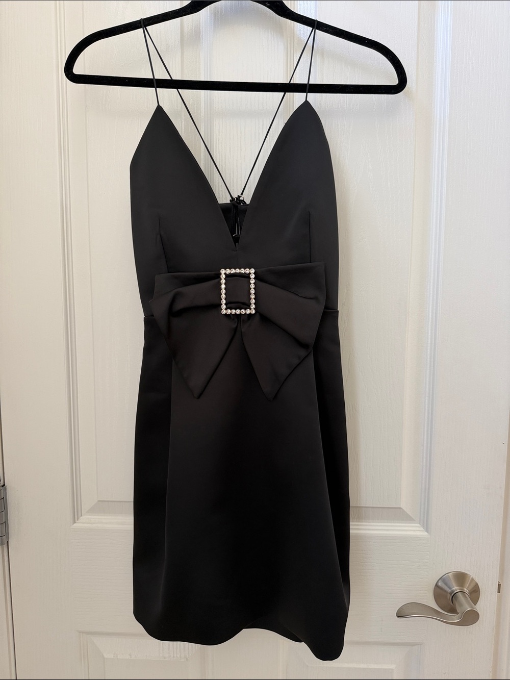 Mango Limited Edition Black Mini Dress with Gem-Trim Bow, Size Small